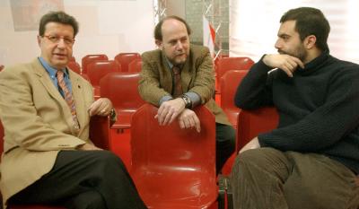 Franco Lazzarotto, Giancarlo Zappoli and Obino, director of <i>Il vangelo secondo precario</i>