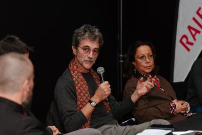 Silvio Soldini réalisateur, Adelina von Fürstenberg productrice et curatrice Art For the World (Interdependence) table ronde sur le climat