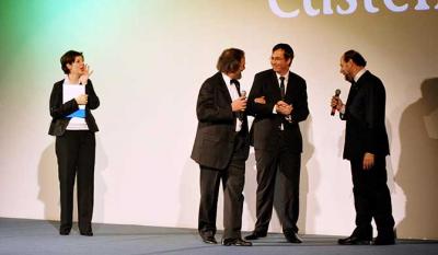 Gino Buscaglia e Giancarlo Zappoli, presidente e direttore artistico di Castellinaria e Olivier Père, già direttore artistico del Festival del film Locarno